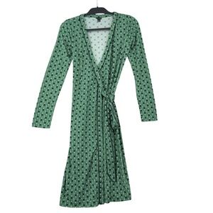 Ann Taylor Green Floral Tulip Wrap Dress Long Sleeve V-Neck Size 2 491370